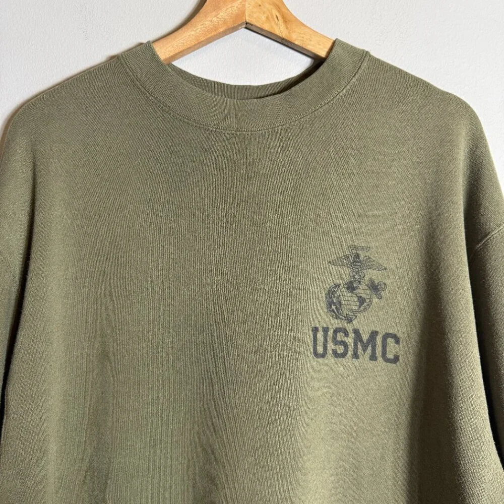 Vintage USMC United States Marine Corp Crew Neck Sweatshirt Men's Medium Green - Picture 5 of 11